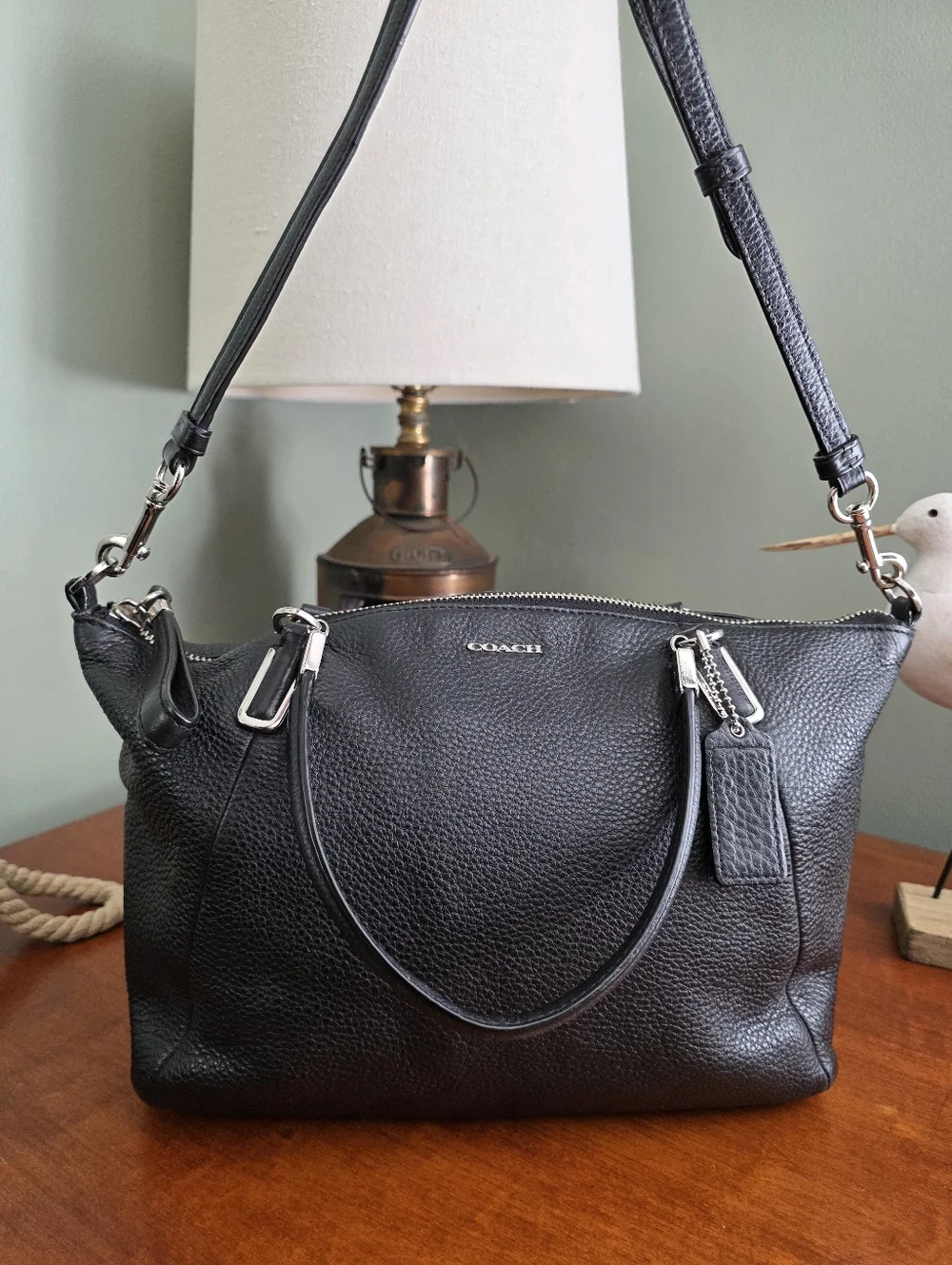 Coach Kelsey 28095 Black Pebbled Leather Satchel Crossbody Shoulder Bag